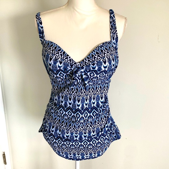 Kona Sol Blue Ikat Print Tankini Top Size Large - Picture 2 of 7